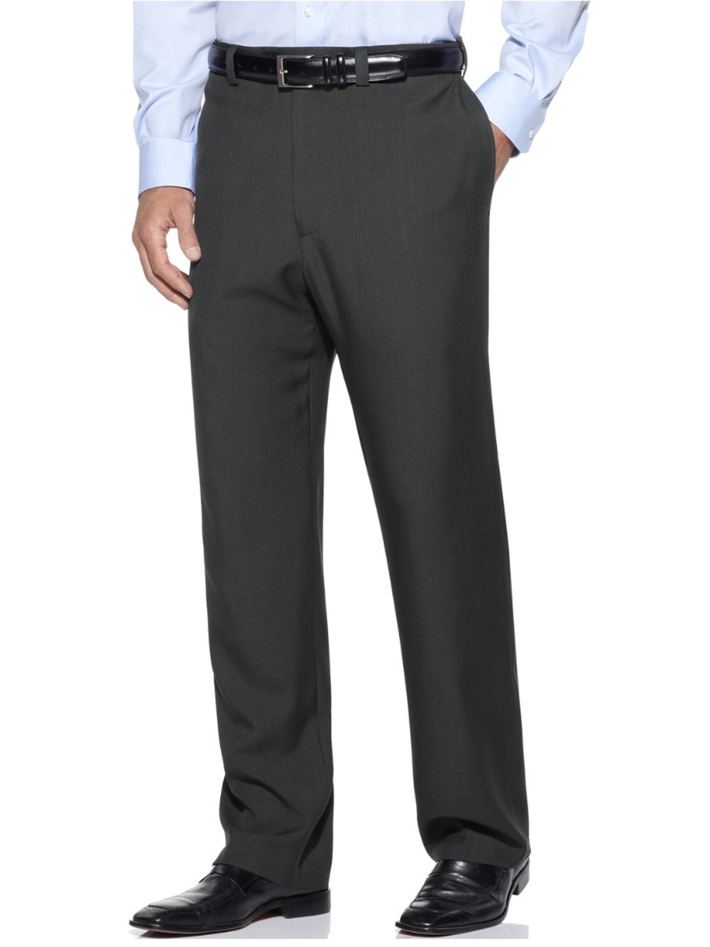 Haggar Mens Gray Eclo Stria Classic Fit Flat Front Hidden Expandable Dress Pants